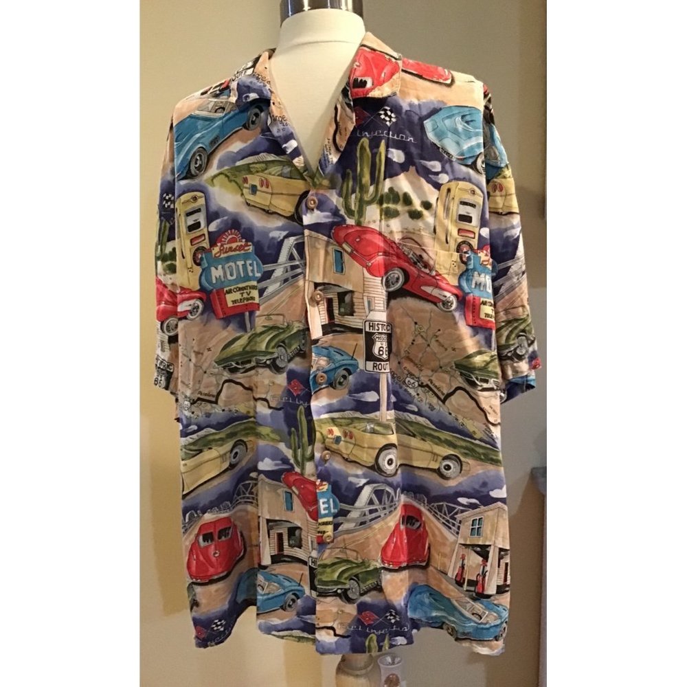 VTG Paradise Found Chevy Corvettes button-front Hawaiian-made shirt size XL